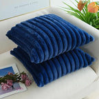 JOJUSIS Pack of 2 Faux Fur Plush Decorative Throw Pillow Covers Couch Cushion Case Soft Pillowcases (Navy Blue, 16 x 16-Inch)