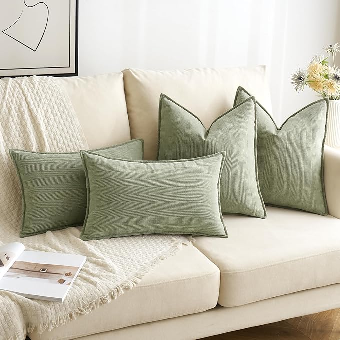 MIULEE Pack of 2 Sage Green Decorative Pillow Covers 16x16 Inch Soft Chenille Luxurious Couch Throw Pillows Farmhouse Cushion Covers with Elegant Design for Sofa Bedroom Living Room Home Decor