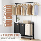 IDEALHOUSE Laundry Sorter, Rolling Laundry Hamper with Hanging Rack, Laundry Hamper 3-Section with Wheels, Hampers for Laundry, Laundry Basket Organizer for Laundry Room, Rustic Brown
