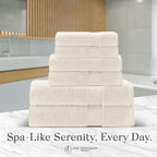 Premium Staple Cotton Bathroom Towel Set - Beige 600 GSM 6-Piece Luxury Bath Towel Set 1 Stripe - 2 Bath Towels, 2 Hand Towels & 2 Washclothes Set - High Absorbent & Quick Dry for Gym, Spa, Hotel