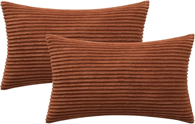 MIULEE Pack of 2 Corduroy Soft Soild Decorative Square Throw Pillow Covers Cushion Cases Pillowcases for Sofa Bedroom Car 12 x 20 Inch 30 x 50 Cm Dark Rust