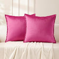 VAKADO Throw Pillow Covers 16x16 Set of 2 Hot Pink Velvet Decor Decorative Couch Cushion Euro Pillowcases with Fringe Home Bed Decoration for Sofa Bedroom Office