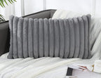 PANOD Faux Fur Decorative Lumbar Throw Pillow Covers 16 x 24,Plush Long Boho Lumbar Pillow Covers Pillow Case Cushion Case for Bed Sofa Farmhouse Livingroom,Grey