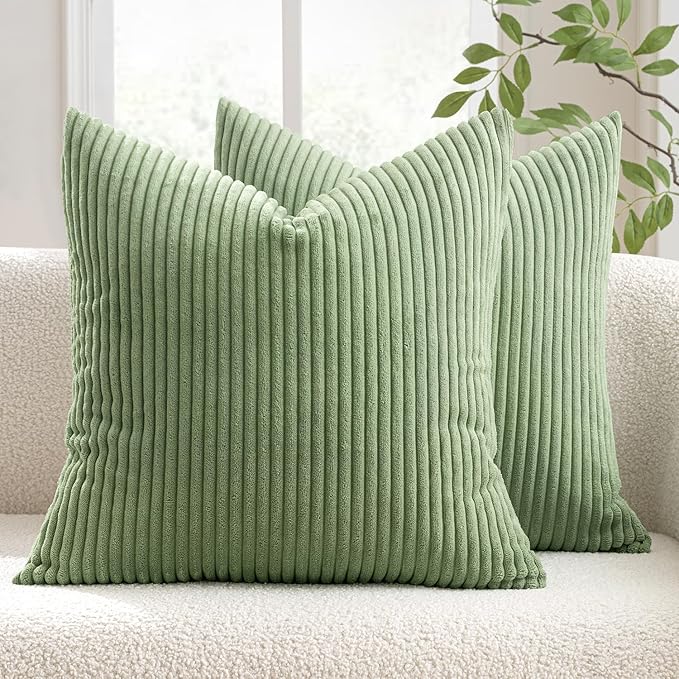 MIULEE Pack of 2 Pillow Covers Soft Soild Decorative Square Throw Pillow Covers Set Cushion Cases Pillowcases for Sofa Bedroom Car 18 x 18 Inch 45 x 45 Cm Sage Green