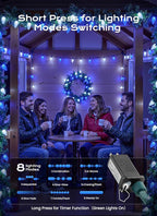 C9 Christmas Lights Outdoor, 66 FT 100 LED Connectable C9 String Lights with 8 Modes and Timer Xmas Tree Patio Roofline Garden Yard Holiday Party Indoor Outdoor Decoration, Blue and White