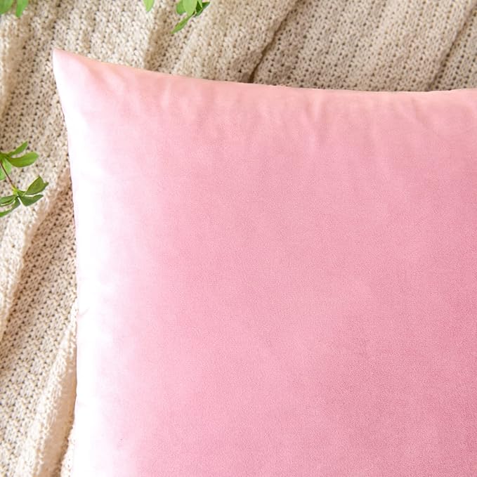 EMEMA Pack of 2 Velvet Throw Pillow Covers Decorative Rectangle Pillowcase Soft Solid Cushion Case for Sofa Bedroom Chair Car 12x20 Inch Bright Pink