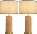 Modern Rattan Table Lamps Set of 2-22.4" Boho Nightstand Bedside Lamp for Bedroom Living Room Vintage End Table Lamps
