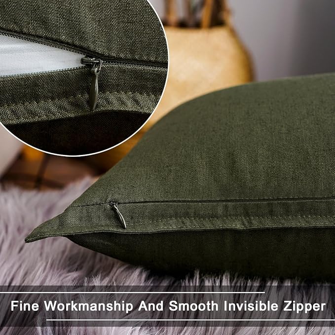 Jeanerlor Cotton Linen Square Decorative Throw Pillow Case Cushion Cover with Twin Needles Stitch on Edge,for Wedding Party Gift Car 12"x20"(30 x 50cm), Olive Green
