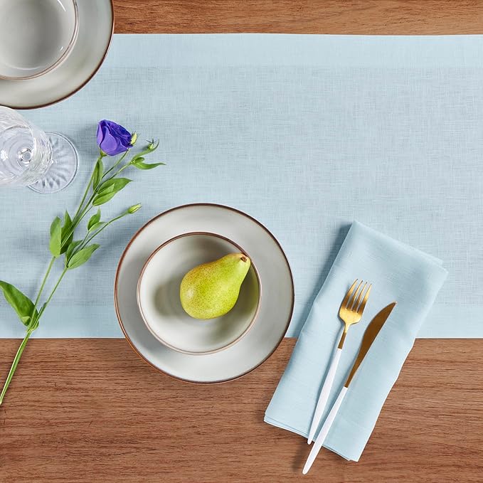 Solino Home Linen Table Runner 90 Inches Long - 100% Pure Linen Ice Water Dining Table Runner 14 x 90 Inch for Christmas, Holiday - Fete