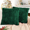 Christmas Pillow Covers 20x20, Soft Faux Rabbit Fur Throw Pillow Covers with 3D Embroidery Christmas Tree and Snowflake Design for Winter Holiday Home Decor, Couch Sofa Bedroom, Green
