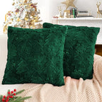 Christmas Pillow Covers 20x20, Soft Faux Rabbit Fur Throw Pillow Covers with 3D Embroidery Christmas Tree and Snowflake Design for Winter Holiday Home Decor, Couch Sofa Bedroom, Green