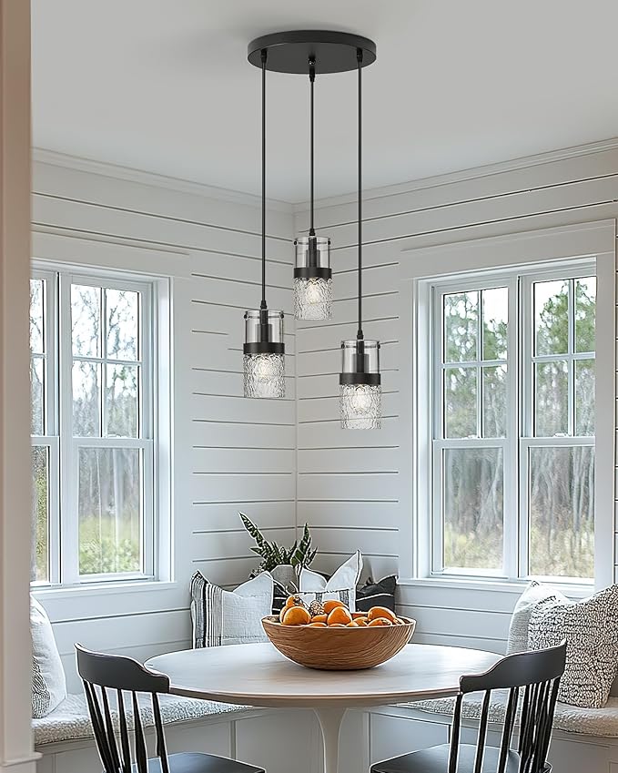 LMS Black 3-Light Pendant Fixtures, Adjustable Kitchen Hanging Light Fixture, Cluster Pendant Lights, LMS-188