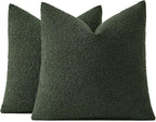 MIULEE 24x24 Christmas Decorative Euro Sham Throw Pillows for Bed Set of 2 Textured Boucle Neutral Winter Throw Pillow Covers Dark Green Accent Solid Couch Pillowcase Sofa Livingroom Home Decor