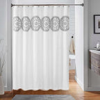 Jubilantex White Embroidered Shower Curtain for Bathroom, Black and White Boho Farmhouse Floral Decorative Waterproof Rustic Style Water Resistant Bath Room Curtain Fabric for Spa Hotel, 70x72 Inches