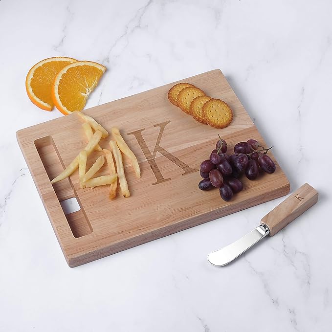 Miicol Wood Charcuterie Board, Monogram Cheese Board 10 Inch, Personalized Initial Cutting Board with Spreader, Unique Housewarming Gift, Ideal for Kitchen, Home, Letter K