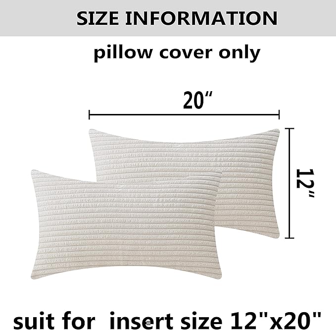 Home Brilliant Rectangle Throw Pillow Covers 12x20 Set of 2 Solid Striped Velvet Oblong Throw Pillow Case for Christmas Couch Chair Baby Toddler Lumbar Pillow, 12 x 20 inch, Cream Cheese