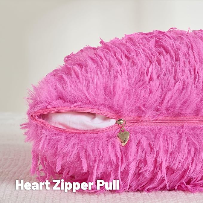 FUTEI Hot Pink Decorative Throw Pillow Covers 20x20 Inch Set of 2,Soft Fluffy Faux Feather Texture Cushion Cases,Modern Home Luxury Decor for Couch Bed Living Room
