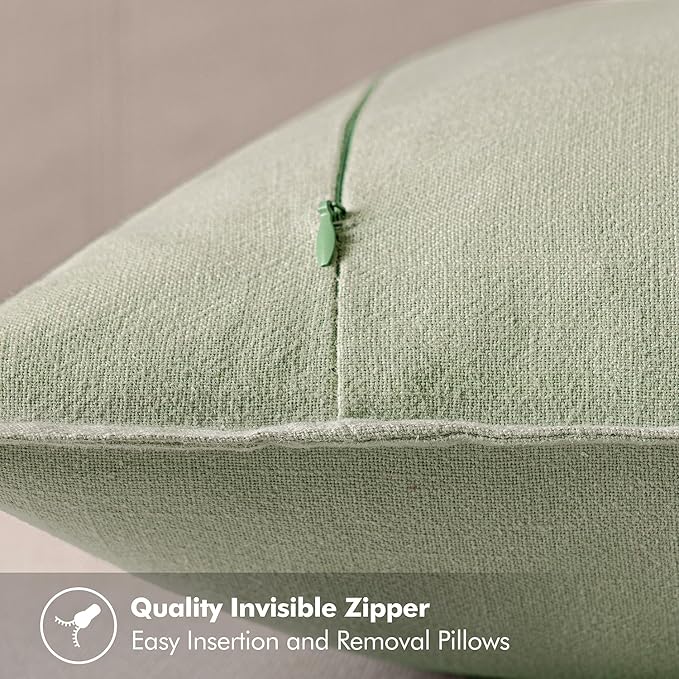 MIULEE Decorative Linen Pillow Covers 18x18 Inch Light Green Boho Farmhouse Neutral Couch Throw Pillows for Bed Pack of 2 Accent Modern Pillowcase Summer Sofa Livingroom Home Decor