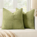MIULEE Green Corduroy Pillow Covers Pack of 2 Boho Decorative Spliced Throw Pillow Covers Soft Solid Couch Pillowcases Cross Patchwork Textured Cushion Covers for Living Room Bed Sofa 16x16 inch