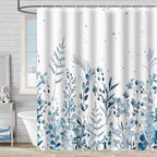Blue Eucalyptus Leaves Shower Curtain Watercolor Leaves Plant with Floral Shower Curtains for Bathroom Waterproof Polyester Fabric Bath Curtain 72 x 72 Inch with 12 Hooks
