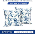 Decorative Throw Pillow Covers Set of 2 Blue Leaves Pillow Covers 20x20 inch Super Soft Short Plush Square Floral Throw Pillows,Farmhouse Outdoor Pillow Covers for Couch Bed Living Room