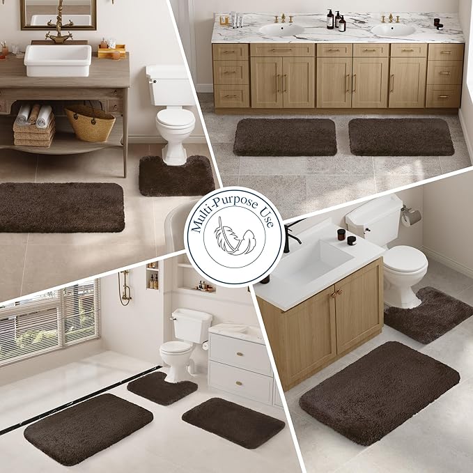 Walensee Bathroom Rug Non Slip Bath Mat (16 x 24, Brown) Water Absorbent Soft Microfiber Shaggy Mat Machine Washable Thick Plush Rugs for Shower
