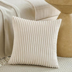 Fancy Homi Set of 2 Cream Boho Neutral Decorative Throw Pillow Covers 20x20 Inch for Couch Bed Sofa, Aesthetic Modern Organic Home Decor, Soft Fluffy Corduroy Beige Cute Farmhouse Cushion Case 50 cm