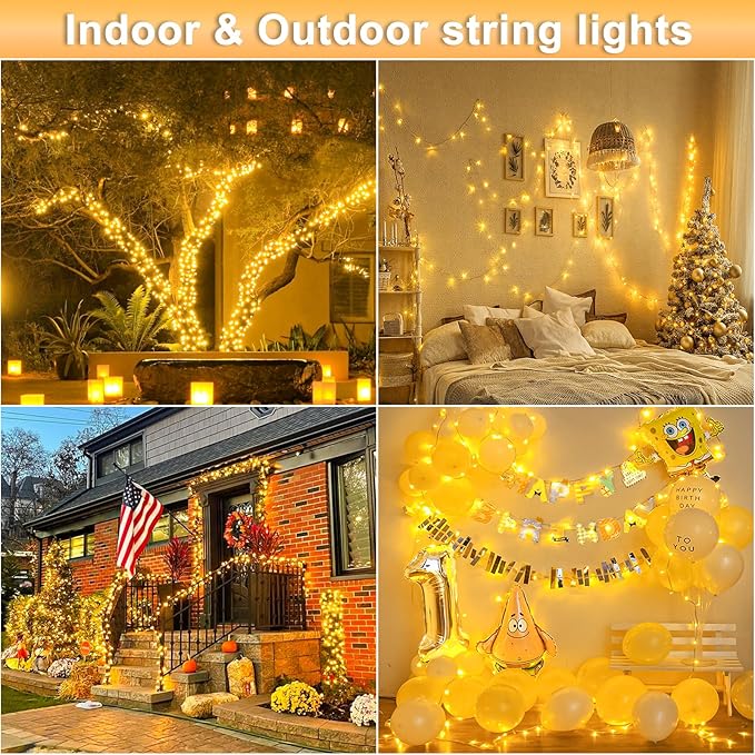 197FT 600 LED Christmas Lights Outdoor, Warm White Christmas Lights Indoor 8 Modes Clear Wire, Plug in Twinkle Fairy String Light for Outside Bedroom Wedding Xmas Tree Party Decorations