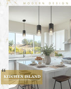 2-Pack Pendant Lights Kitchen Island, Hanging Lights Fixtures with Cylinder Black Gradient Glass, Modern Kitchen Pendant Lighting Over Island for Dining Room, AD-24023-1P2-BK-SM