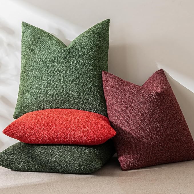 MIULEE Textured Boucle Throw Pillow Cover Christmas Red Accent Solid Eruo Sham Pillow Case Decorative Soft Pack of 1 Couch Cushion Chair Sofa Bedroom Livingroom Home Decor,24x24 Inch
