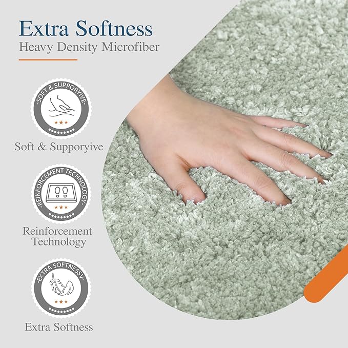 Walensee Bath Rug - Non Slip, Soft Microfiber Shaggy Bath Mat (20 x 32, Pale Green) Water Absorbent, Machine Washable, Thick Plush Shower Mat