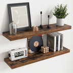 Floating Shelves for Wall with Invisible Brackets, Wall Mounted Engineered Wood Shelves with Wood Grain for Living Room, Bathroom, Kitchen Decor and Storage, Oak, 36"L Set of 2, Rustic Brown