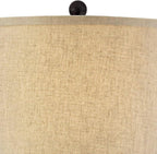 Regency Hill Tropical Natural Cottage Jar Table Lamps 29" Tall Set of 2 Weathered Brown Woven Wicker Beige Linen Fabric Drum Shade Decor for Living Room Bedroom House Bedside Nightstand Home