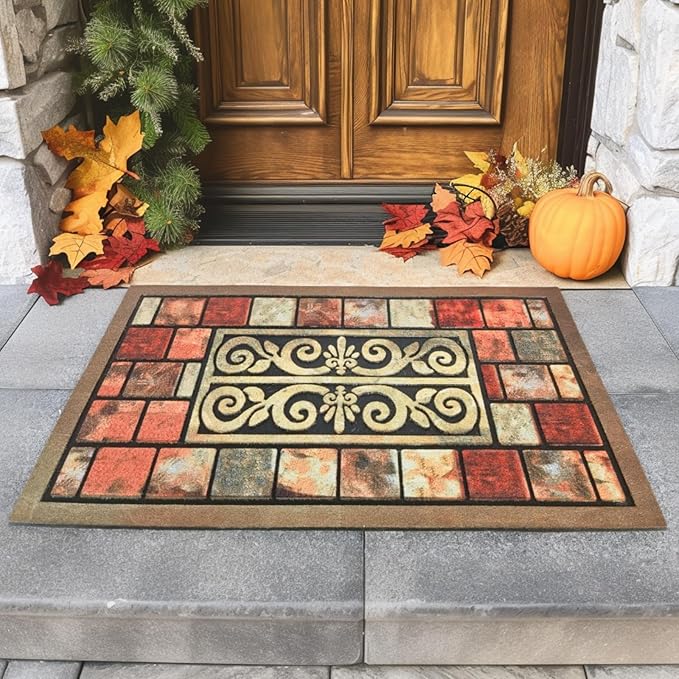 CHICHIC Door Mat Welcome Mat 18x 30 Inch Front Door Mat Outdoors for Home Entrance Outside Entry Way Doormat, Heavy Duty Non Slip Rubber Back Low Profile, Brick