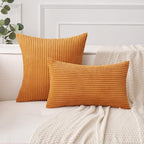 MIULEE Pack of 2 Burnt Orange Pillow Covers 16x16 Inch Soft Boho Striped Corduroy Throw Pillow Covers Set Decorative Square Cushion Cases Pillowcases for Sofa Bedroom Couch