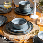 GBHOME 16 Pieces Double Bowls Ceramic Dinnerware Sets for 4, Stoneware Plates and Bowls Set with Reactive Glaze, Scratch Resistant Stoneware Dishes Set, Dishwasher & Microwave Safe