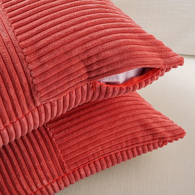 Fancy Homi 2 Packs Red Lumbar Decorative Throw Pillow Covers 14x24 Inch for Couch Bed Sofa, Holiday Christmas Home Decor Gift, Soft Striped Corduroy Rectangle Accent Cushion Case 35x60 cm