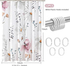 QiyI Floral Shower Curtain, 3D Embossed Butterflies Watercolor Wildflower Bathroom Curtain, Minimalist White Cloth Bath Curtains, Waterproof Fabric Textured Shower Curtain Set with Hooks, 72x72