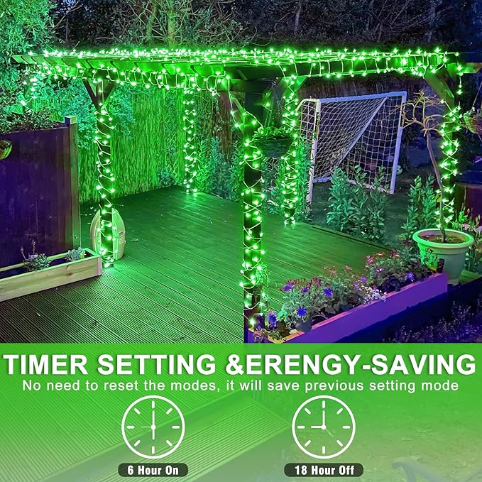 250 LED Green String Lights, 82ft Green Halloween Lights Outdoor Clear Wire 8 Modes Plug in Waterproof Christmas Twinkle String Light for Indoor Room Tree Christmas Party Halloween Decorations