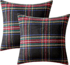 MIULEE Christmas Plaid Decorative Throw Pillow Covers Set of 2 Scottish Tartan Vintage Farmhouse Winter Cuhion Case Pillow Covers for Couch livingroom Sofa Bed Porch Home Decor 20x20inch Black