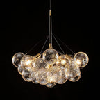 Longree Modern Bubble Ball Swirled Glass Chandelier, 24 inch Black and Gold Swirled Blown Glass Globe Cluster Ceiling Lights Fixture for Bedroom Study Restaurant