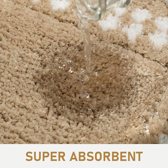 Beige Bathroom Rugs 24x47, Non Slip Washable Bath Mats,Super Soft Microfiber Bathroom Runner, Plush Fluffy Absorbent Bath Rugs for Sink Tub Basin Shower Floor