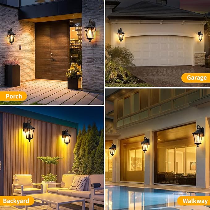 YSN 2 Pack Dusk to Dawn Outdoor Light Fixture Wall Mount Porch Lights Weather Resistant Exterior Sconce Light, Waterproof Wall Lantern for Porch, Garage, Backyard, Walkway, E26 Socket, Brown