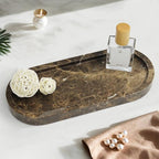 100% Real Natural Marble Tray for Bathroom, Luxury Dark Brown Stone Vanity Tray, Decorative Oval Trays for Countertop Storage Organizer, Vanity Dresser Kitchen Home Decor, 10.2" x 4.3", Brown