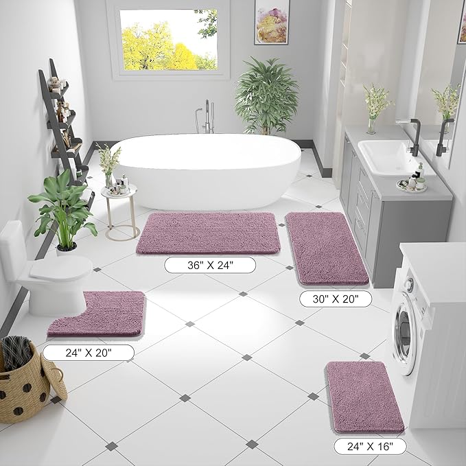 OLANLY Bathroom Rugs 70x24, Extra Soft Absorbent Chenille Bath Rugs, Rubber Backing Quick Dry, Machine Washable Bath Mats for Bathroom Floor, Tub and Shower, Home Decor Accessories, Deep Plum
