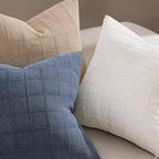 Woaboy Linen Check Throw Pillow Covers Set of 2 - Blue Farmhouse Modern Boho Vintage Euro Decorative Cushion Covers for Sofa Couch Bedroom Living Room Decor 24x24 Inch