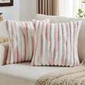 FUTEI Pink Decorative Throw Pillow Covers 22x22 Inch Set of 2, Soft Tie-Dye Faux Rabbit Fur Striped Texture Cushion Case, Modern Home Decor for Couch Bed Living Room