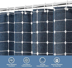 MitoVilla Navy Blue 36 x 72 Boho Small Stall Shower Curtain, Narrow Polyester Linen Fabric Shower Curtains for Farmhouse Bathroom Decor, Half Size Cloth Shower Curtain Set with Hooks