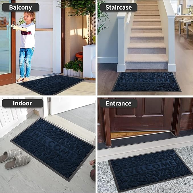 Yimobra Large Welcome Mat 36x24, Waterproof Non-Slip Outdoor Mats for Front Door Outside Entrance, Low-Profile Entryway Mat Indoor for Garage Patio, Blue