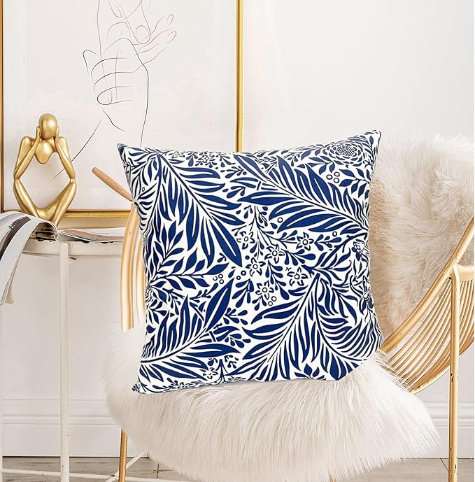 Decorative Throw Pillow Covers Set of 2 Blue Pillow Covers 16x16 inch Throw Pillow Cases Soft Short Plush Farmhouse Floral Outdoor Pillow Covers for Couch Sofa Bed Living Room Cushion Cover